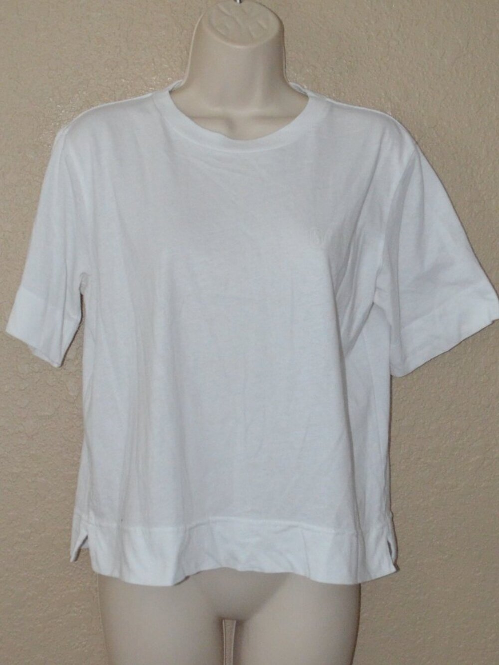 Sz S GANNI White Boxy Cropped Short Sleeve T-Shirt Tee